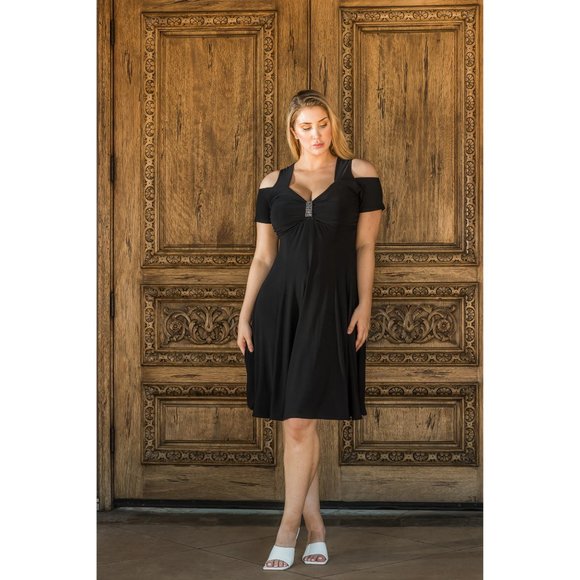 Funfash Plus Size Open Shoulders Black Dress - Picture 13 of 16